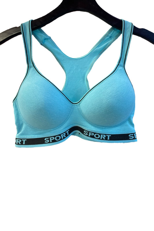 Wireless Cotton Sports Bra - Blue