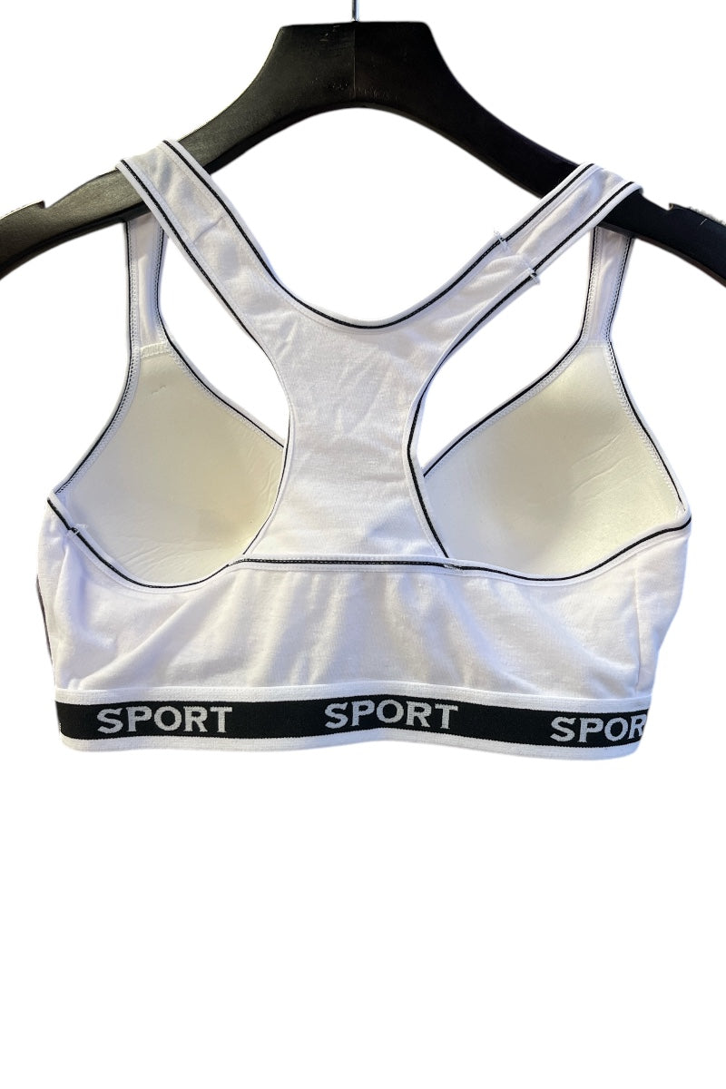 Wireless Cotton Sports Bra - White