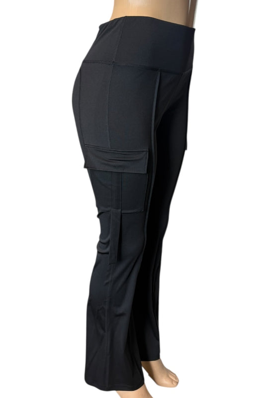 Black cargo pants on a white background