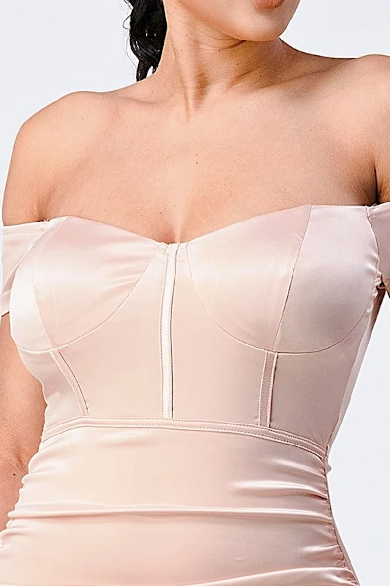 Sexy Stretch Satin Off Shoulder Bodycon Dress