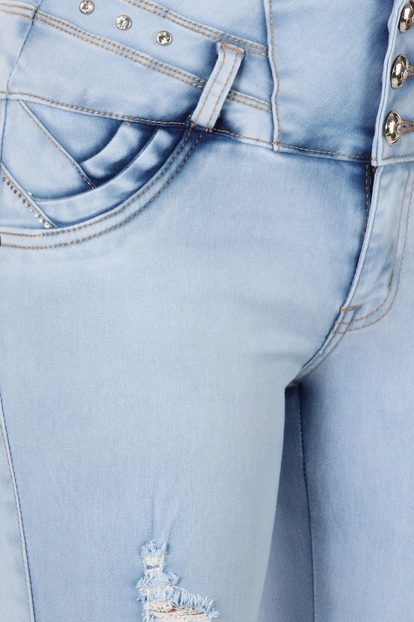 Studded Ripped No Pocket Jeans