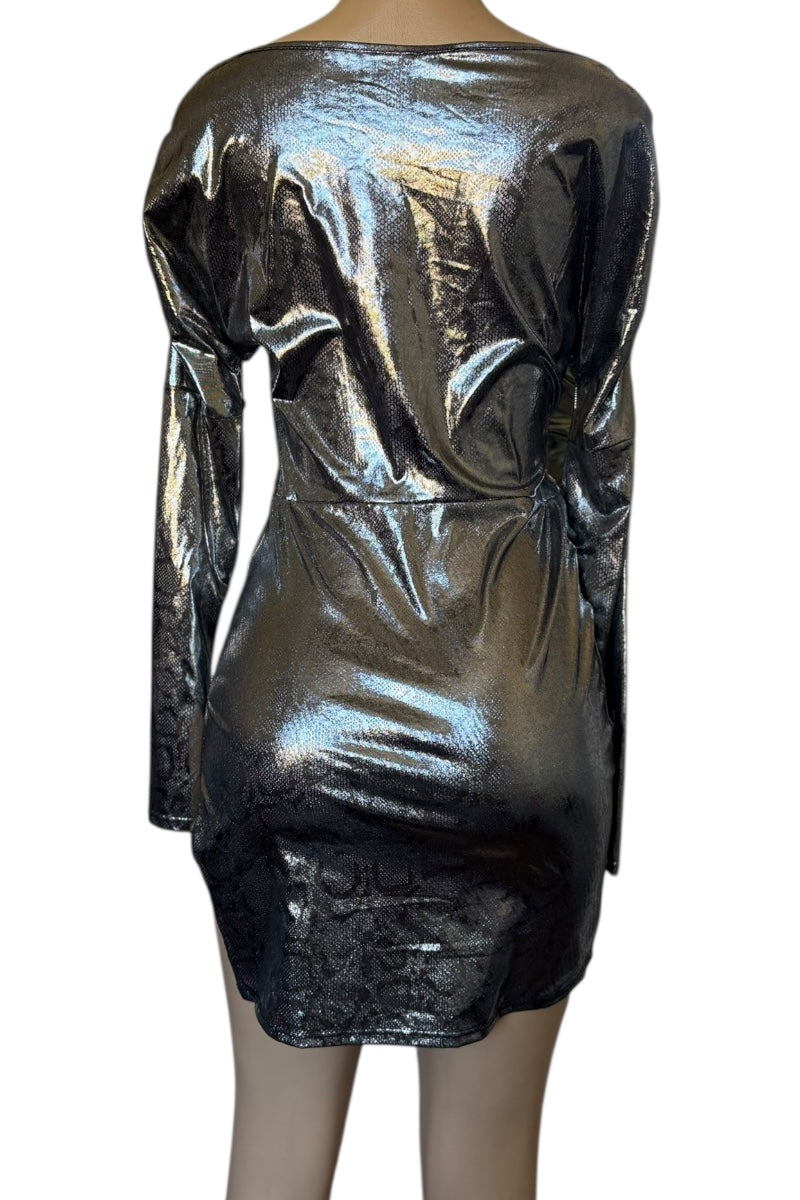 Metallic silver dress on a white background