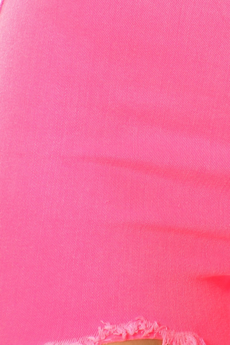 Classic 5 Button Distressed Skinny Jeans - Neon Pink