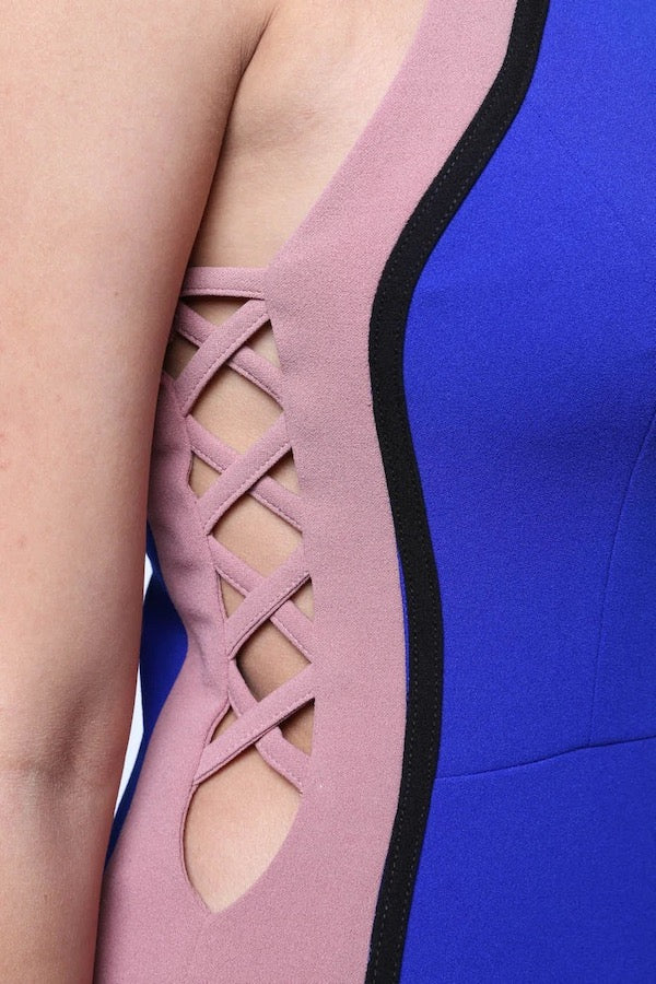 Side Lace Up Keyhole Color-Block Dress