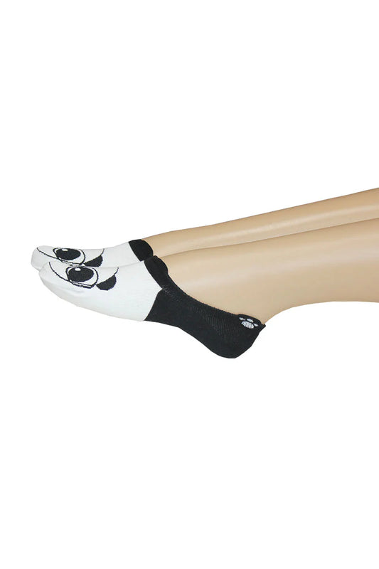 Black and white themed socks on a white background