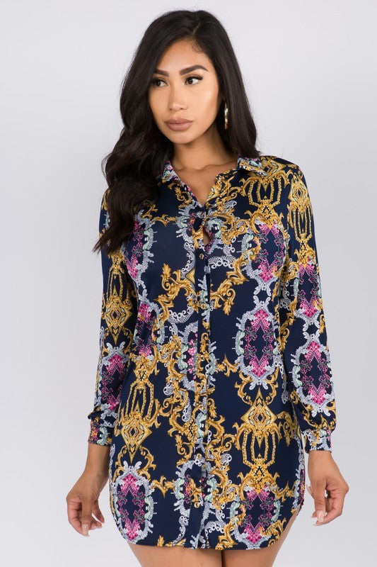 Gold Rush Print Shirt Dress