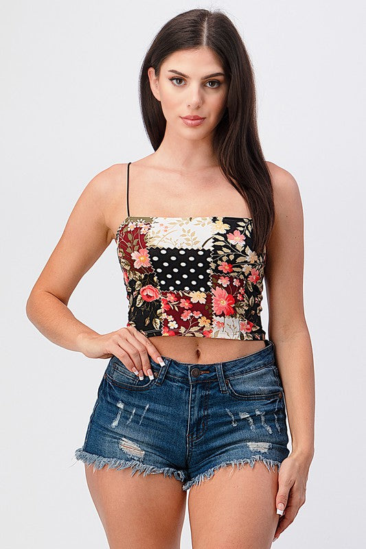 Floral Patchwork Crop Top - Multi Color