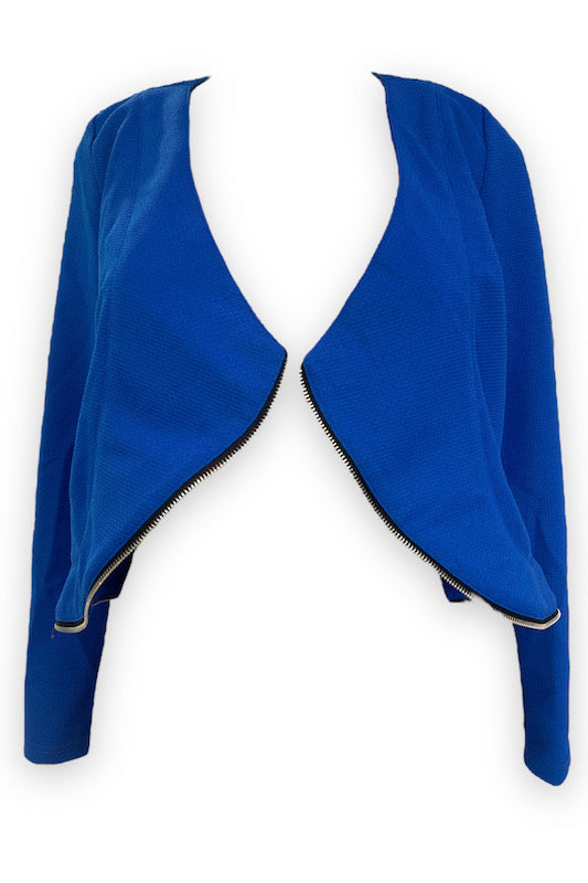 Zipper Teeth Detail Bolero Jacket - Blue
