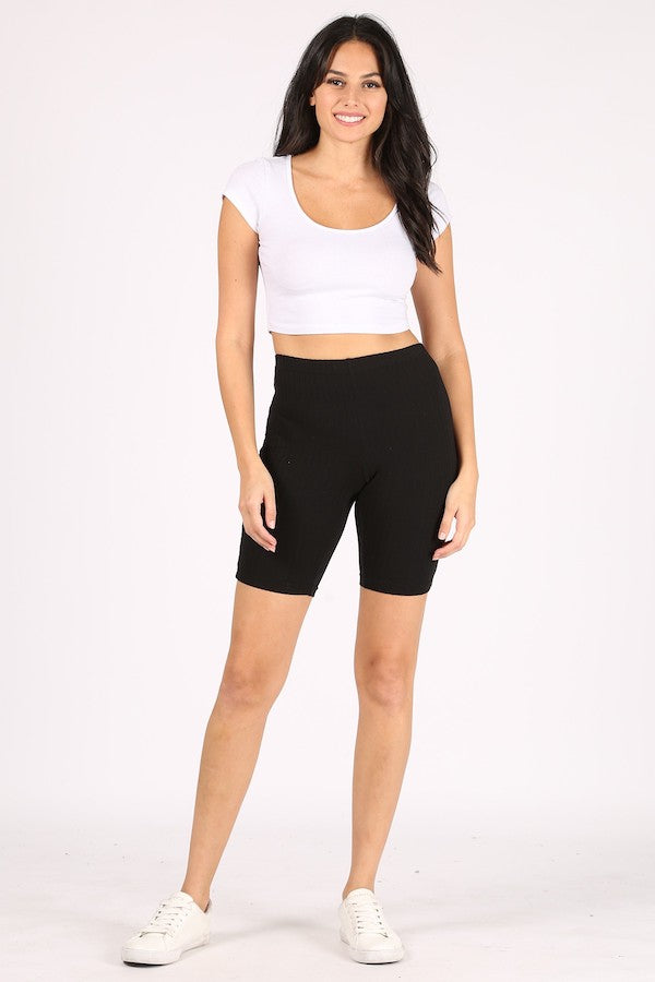 High-Waisted Ribbed Biker Shorts - Black