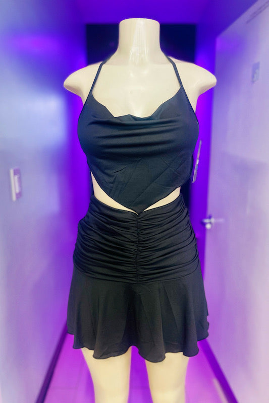 Halter Top And Ruched Mini Skirt Set