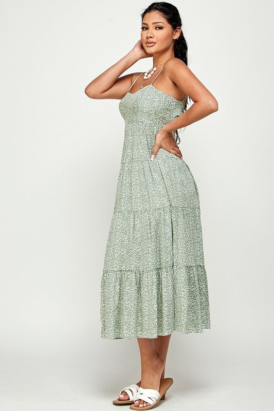 Meadows Maxi Dress with Back Tie - Green