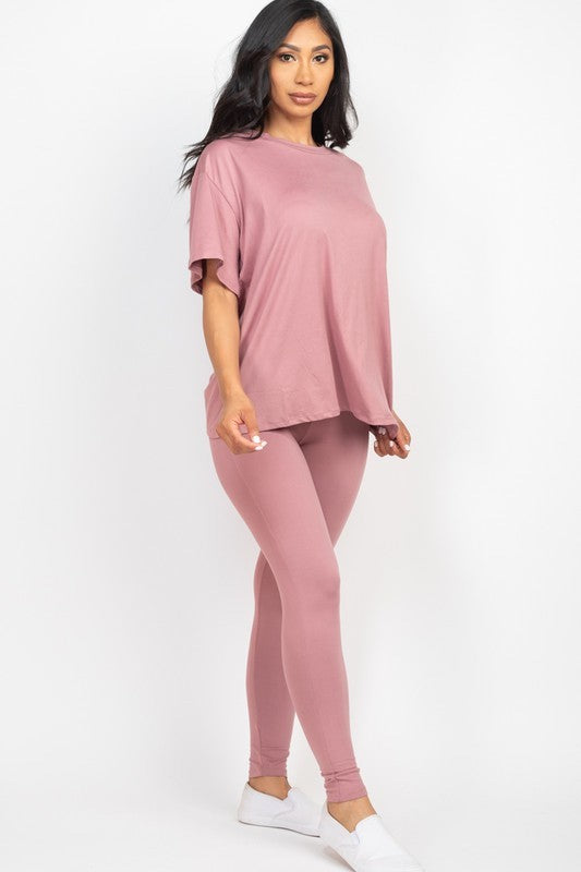 Oversized T-Shirt & Leggings Set - Pink