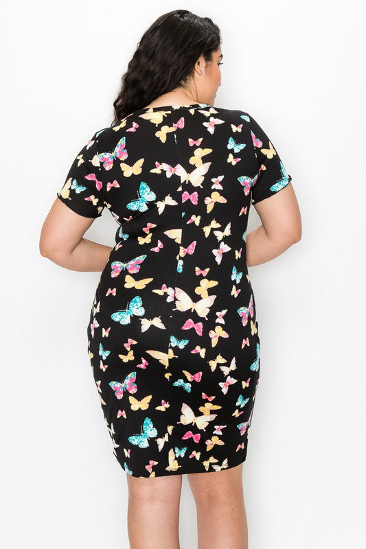Fluttery Butterflies Mini Dress - Black - Back View