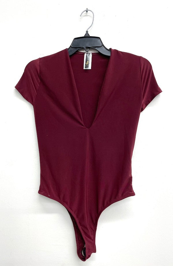 Lined Double Layer Bodysuit - Burgundy