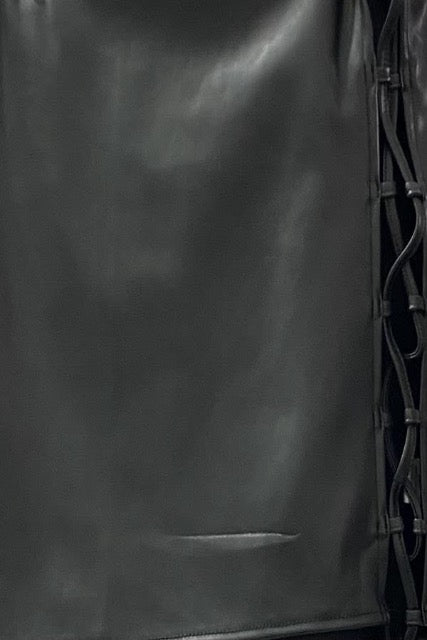 Faux Leather Lace Up Mini Skirt - Black - Close Up