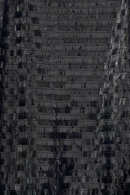 Close up of Sequined Two Piece Skirt Set in black color