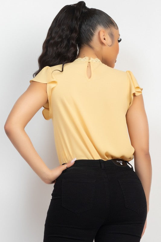 Back Keyhole Ruffled Sleeve Top - Yellow
