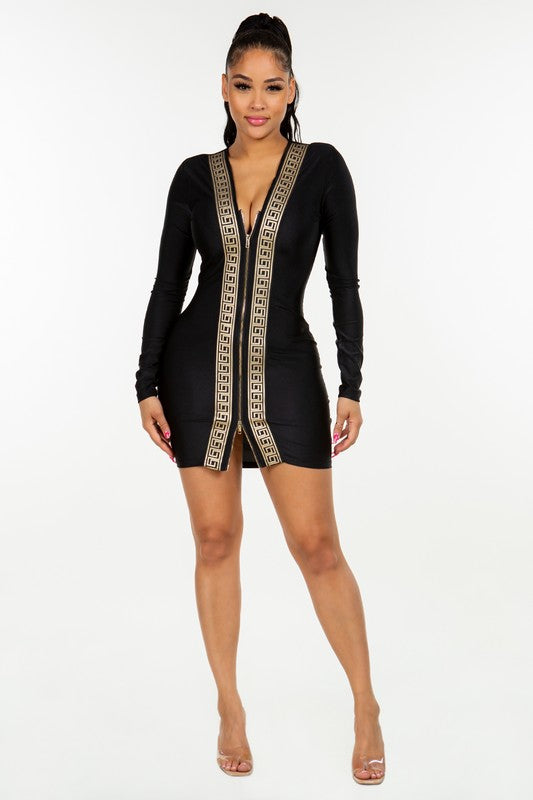 Trim Zipper Dress in black