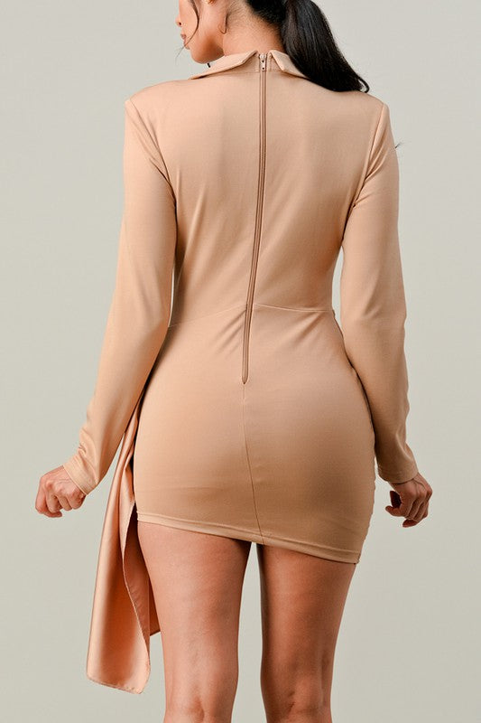 Back of Sachet Blazer Dress in Beige Color