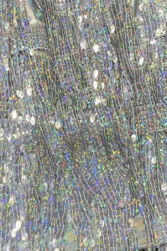 Strappy Fringe Sequin Set - Silver - Close Up