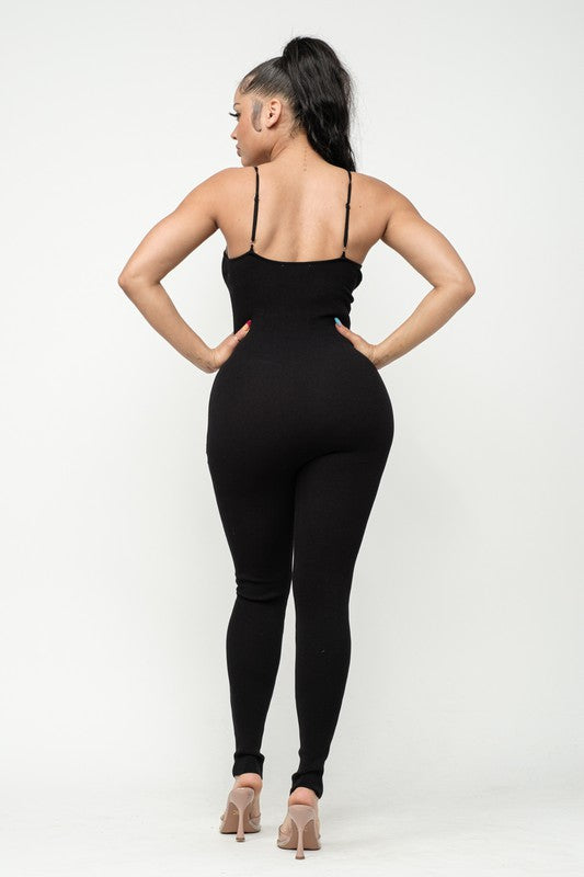 Rhinestone Catsuit Jumpsuit - Black