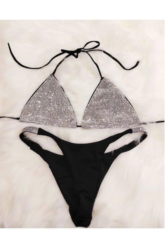 Risk Taker Rhinestone Bra Set