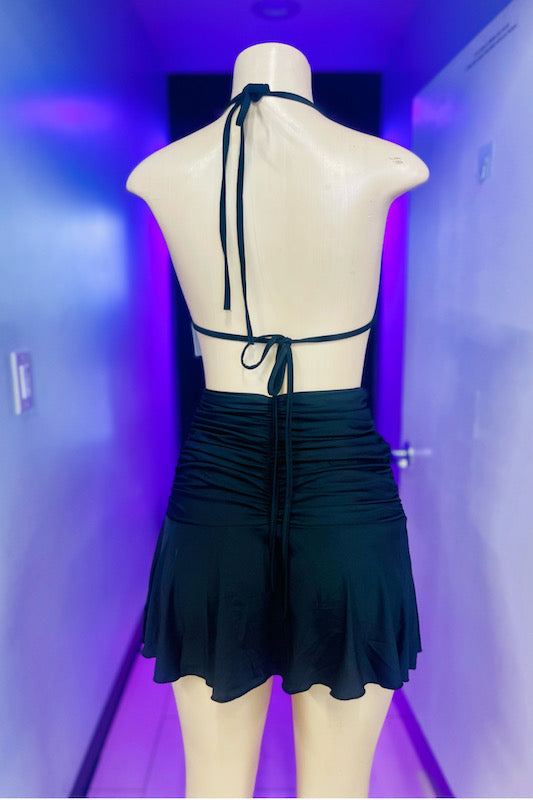 Halter Top And Ruched Mini Skirt Set