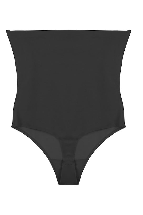 Seamless High Waist Tummy Control Thong With Silicone - Black
