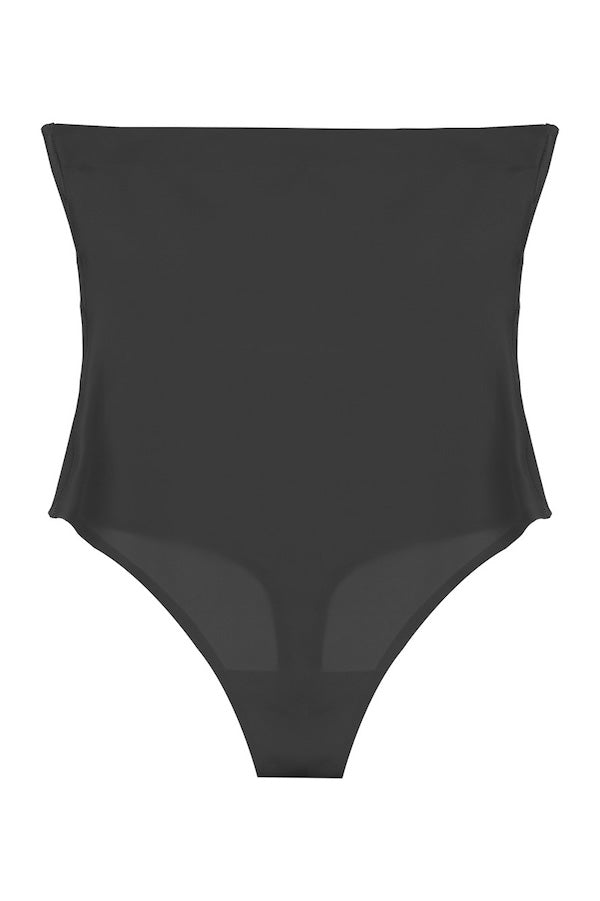 Seamless High Waist Tummy Control Thong With Silicone - Black