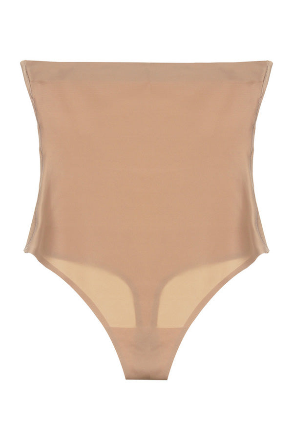 Seamless High Waist Tummy Control Thong With Silicone - Beige