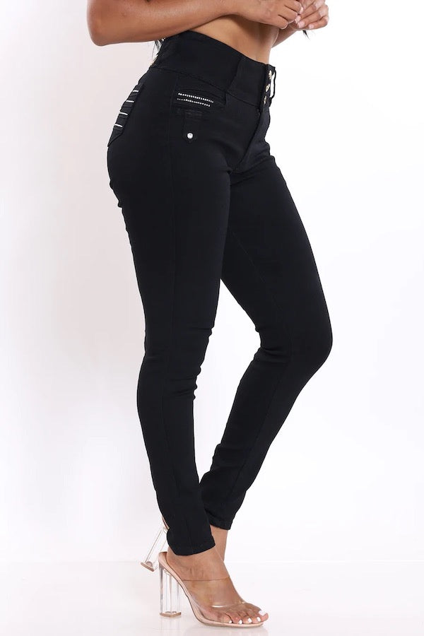 Side of Studded Black Jeans in Black