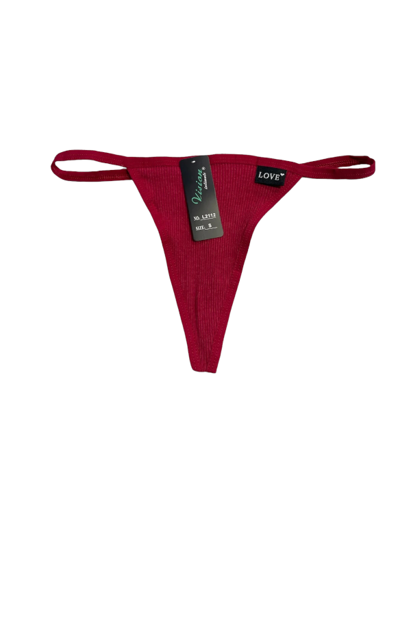 Rib Knit G String Thong - Burgundy
