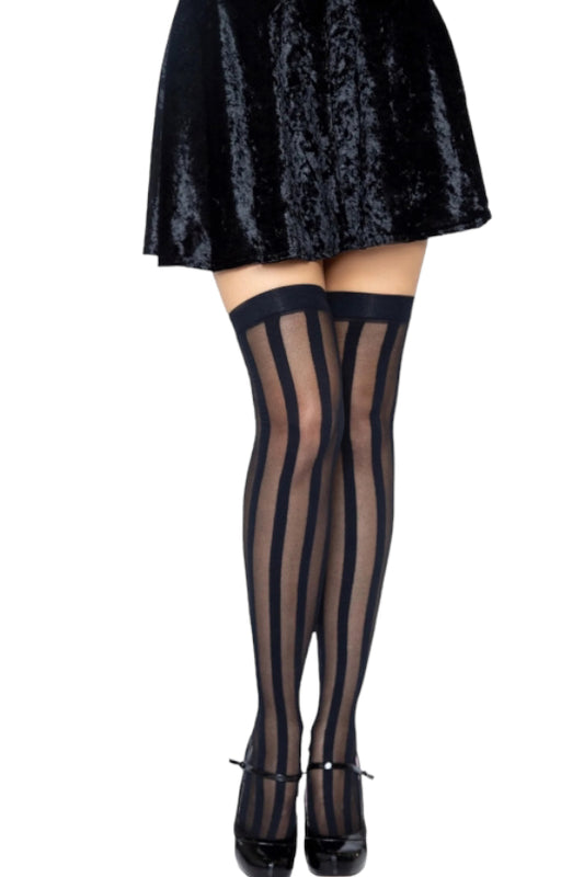 Jasmine Striped Thigh High - Black