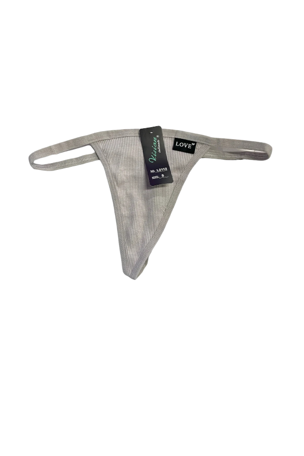 Rib Knit G String Thong - Grey