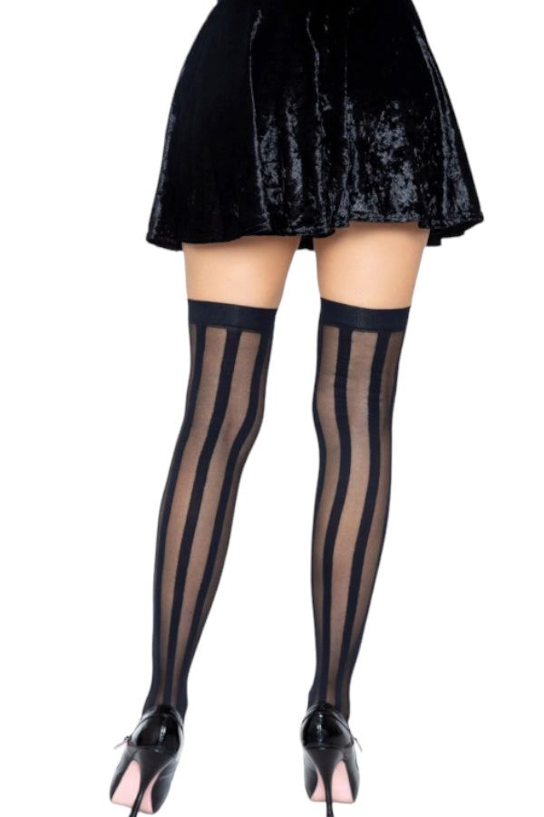 Jasmine Striped Thigh High - Black - Back View