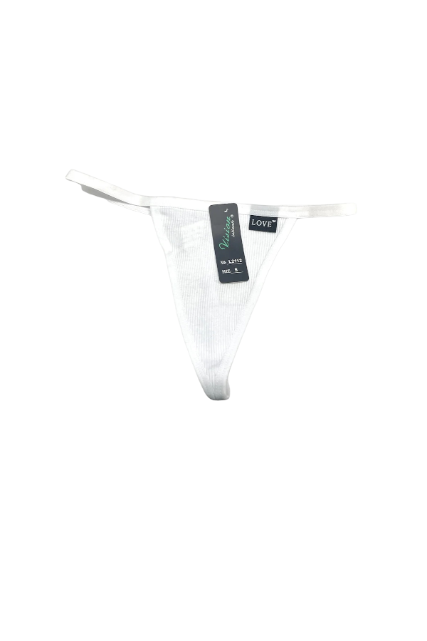 Rib Knit G String Thong - White