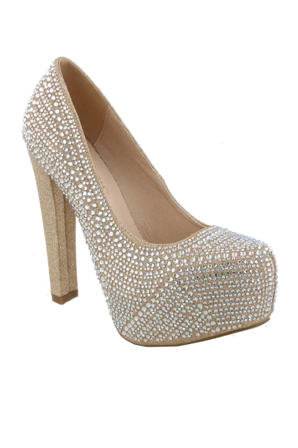 Kinko Rhinestone Elegant Platform High Heels in Nude