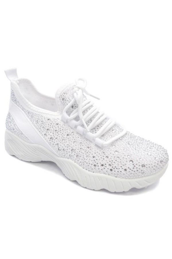 Knit Rhinestone Pull Up Sneakers in white