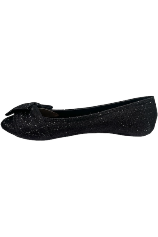 Gitana Bow Glitter Flats in black