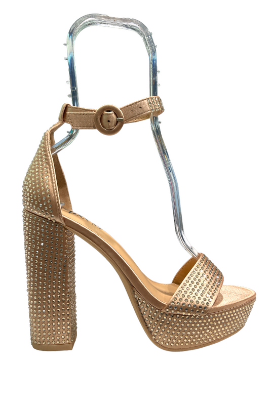 Isabella Rhinestone Heels in Beige