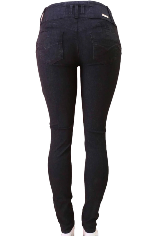 Back of Scratched High Rise Pocket Design Jeans in Black