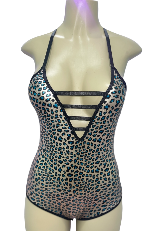 Metallic Front Ladder Leopard Print Bodysuit