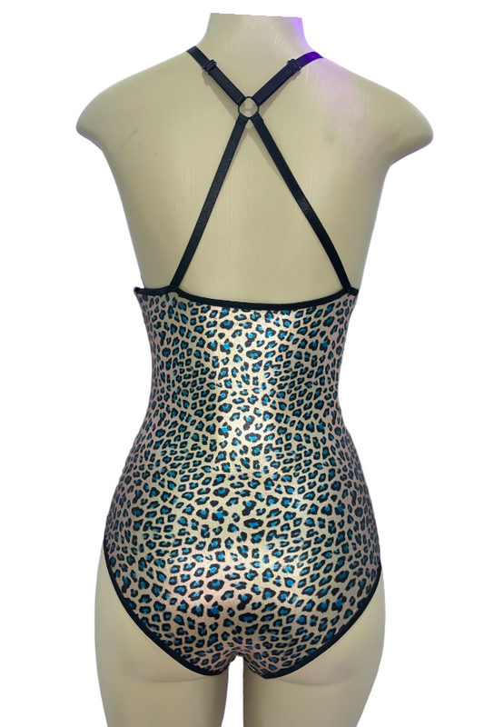 Metallic Front Ladder Leopard Print Bodysuit - Back View