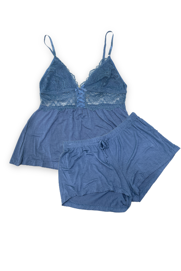 Corset Detail Lounge Set - Blue