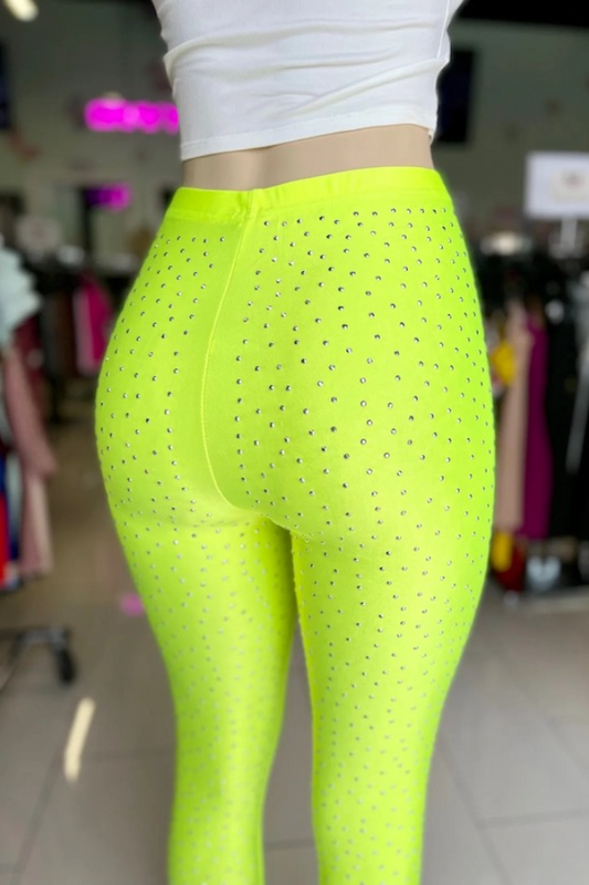 Stone High Waist Leggings - Neon Yellow - Back View