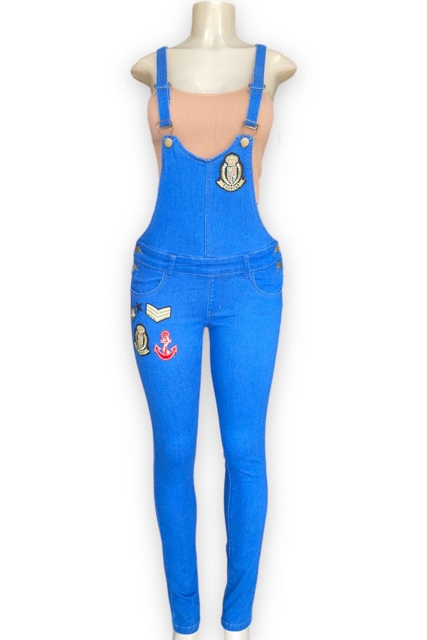 Groove Denim Overall Jeans with Patches - Blue