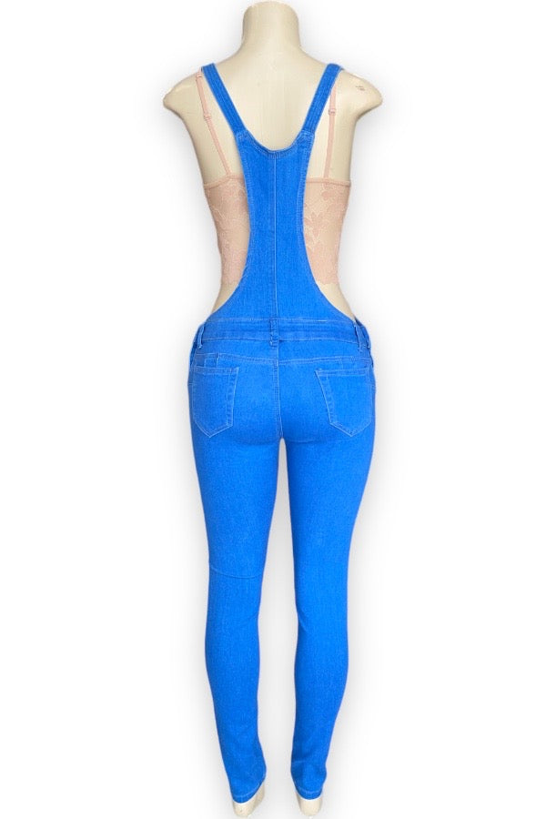 Groove Denim Overall Jeans with Patches - Blue - Back View