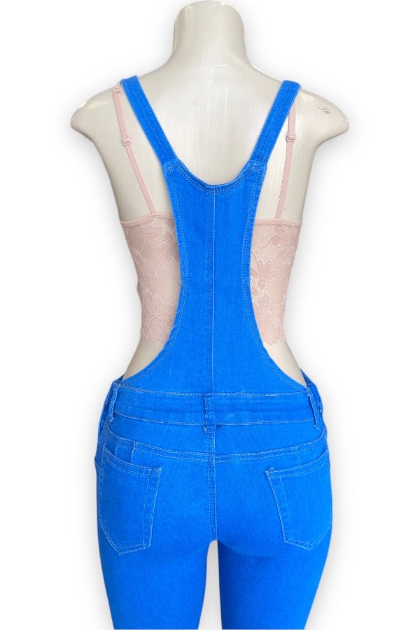 Groove Denim Overall Jeans with Patches - Blue - Back View