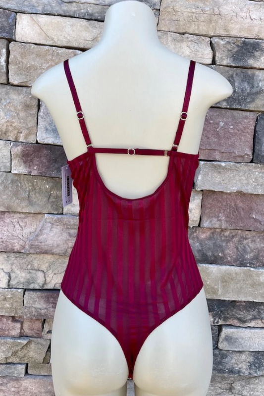 Line Up Bustier Bodysuit - Burgundy - Back View