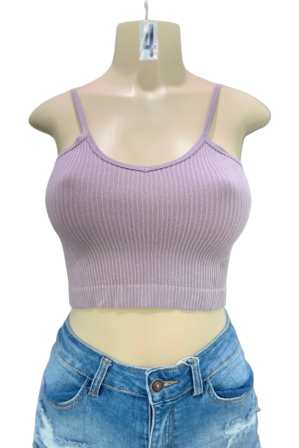 Ribbed Rayon V Neck Crop Cami Top - Lilac